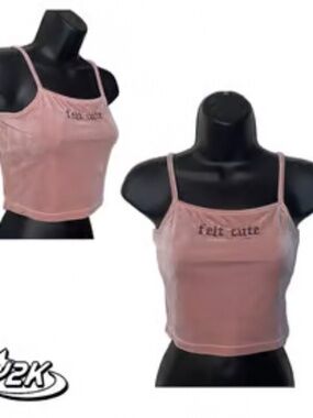 Pink Velvet "Felt Cute" Spaghetti Strap Crop Top Size Small